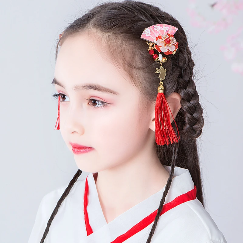 Hanfu головной убор, детский Супер Сказочный Китайский древний костюм, аксессуары для волос, аксессуары для девочек с кисточками