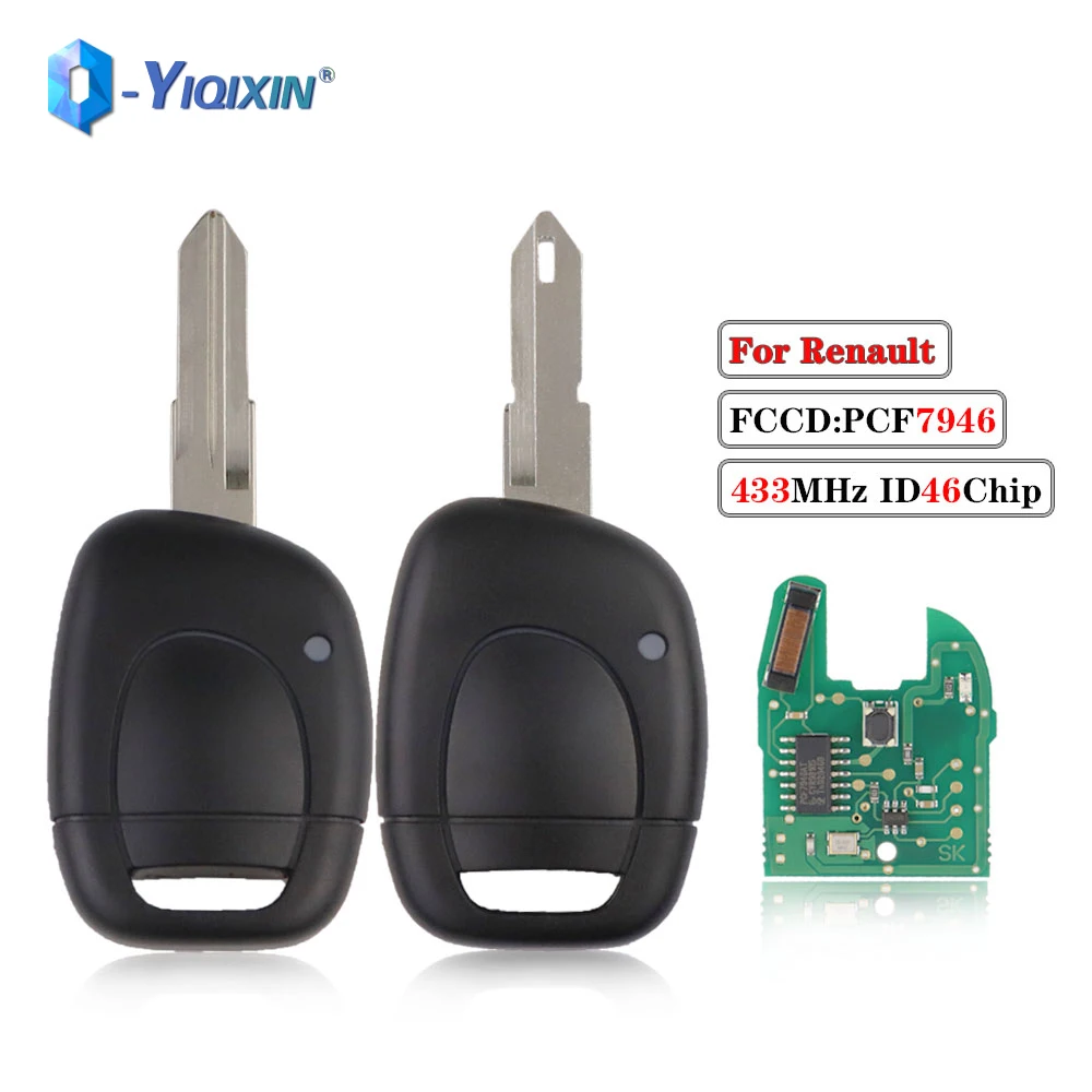 YIQIXIN Car Remote Key Control 1 Button ID46 PCF7946 Chip 433Mhz For Renault Master Kangoo Clio 2001-2008 Fob NE73 VAC102 Blade yiqixin 10 pcs uncut blank key blade for renault nissan peugeot citroen vac102 va2 hu83 ne73 replacement smart remote fob blade