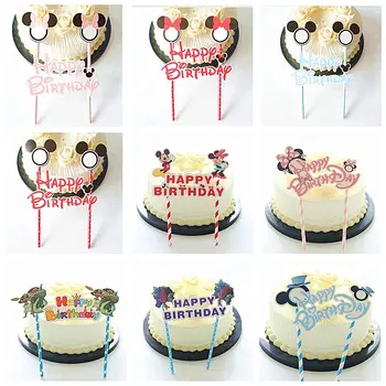 

1pcs Mickey Minnie theme happy birthday cupcake cake topper flags baby shower kids birthday party Cake decoration supplies