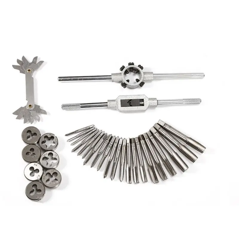 

32pcs Metric Hand Adjustable Taps Dies Wrench Set Screw Thread Straight Taper A5YD