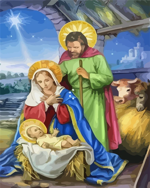 Christian paint by numbers traditional birth of Jesus Christ