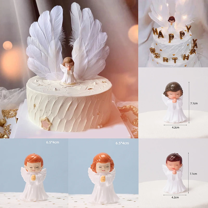 5 Decorazioni Per Torta Con Ali D'Angelo, Piume Bianche In Carta, Per Torte Di Compleanno, Baby Shower, Cupcake E Addobbi Nuziali, 16x15,5 Cm - 3