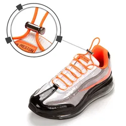 1pair No Tie Shoelaces Metal Spring Buckle Lock Shoelace Outdoor Take a Walk Sneakers Round Elastic Children Unisex Shoe Laces