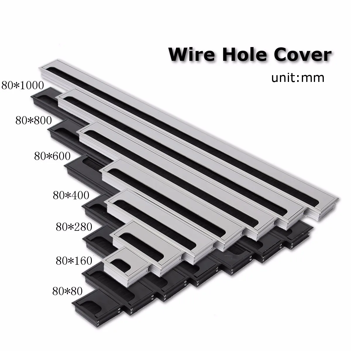 

Aluminium Alloy Rectangle PC Computer Desk Cable Grommets Wire Hole Cover 80x800mm Outlet Port Wire Hole Covers