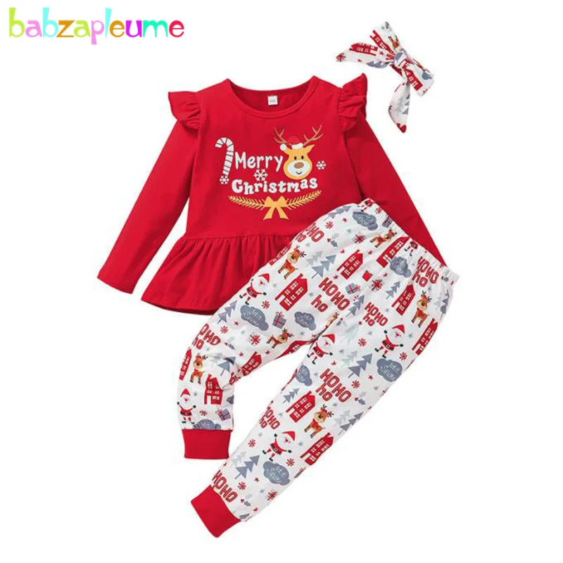 

Fall Newborn Baby Girl Clothes Set Cartoon Cute Print Letter Long Sleeve Cotton T-shirt+Pants+Headband Christmas Outfit BC2123