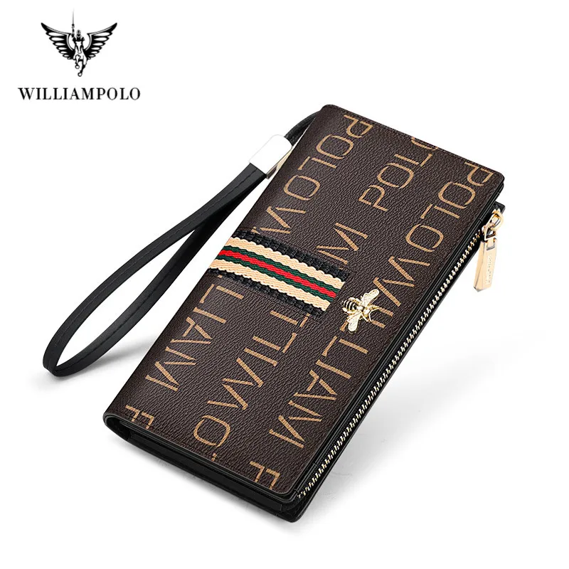 Длинный кошелек Williampolo Женский кожаный бумажник на молнии с кармашком для мелочи