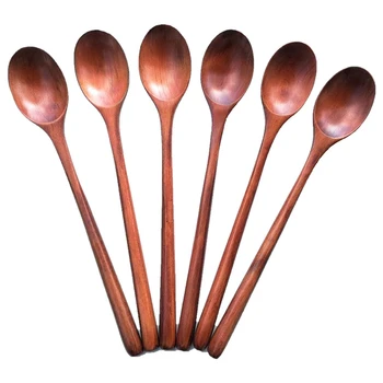 

Wooden Spoons - 6 Pieces Wooden Soup Spoons for Eating Mixing Stirring Cooking -Handmade Natural Wood Long Spoons