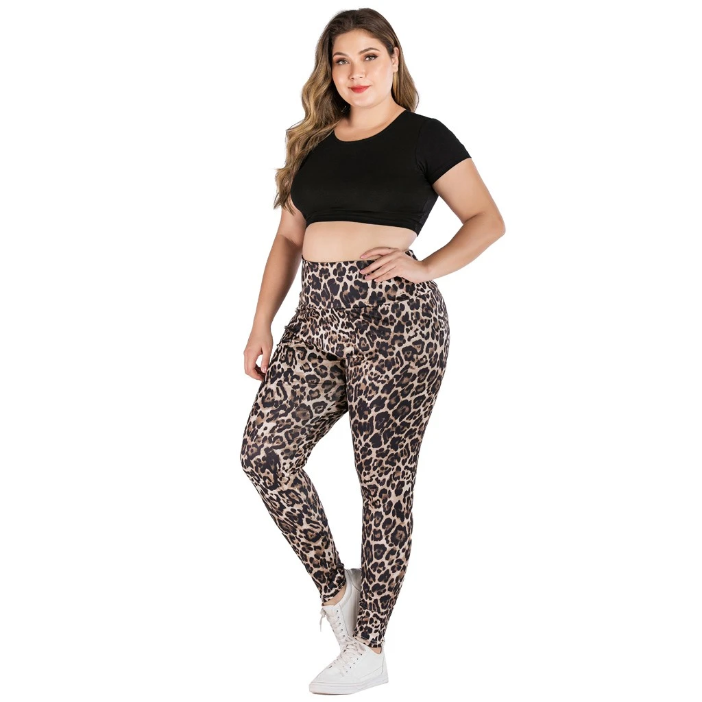 plus size leopard print trousers