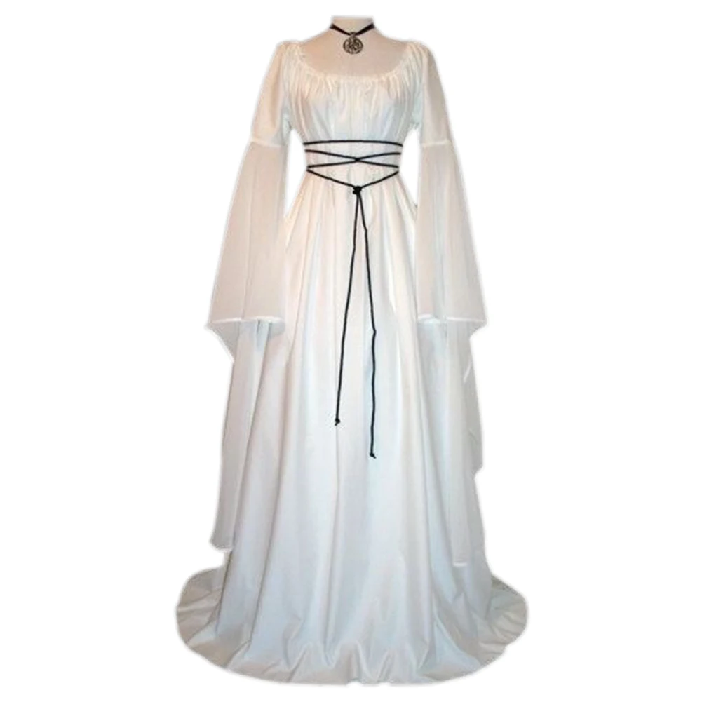

Women Retro Halloween Ladies Evening Party Vintage Medieval Cosplay Maxi Long Sleeve Fabala Crew Neck