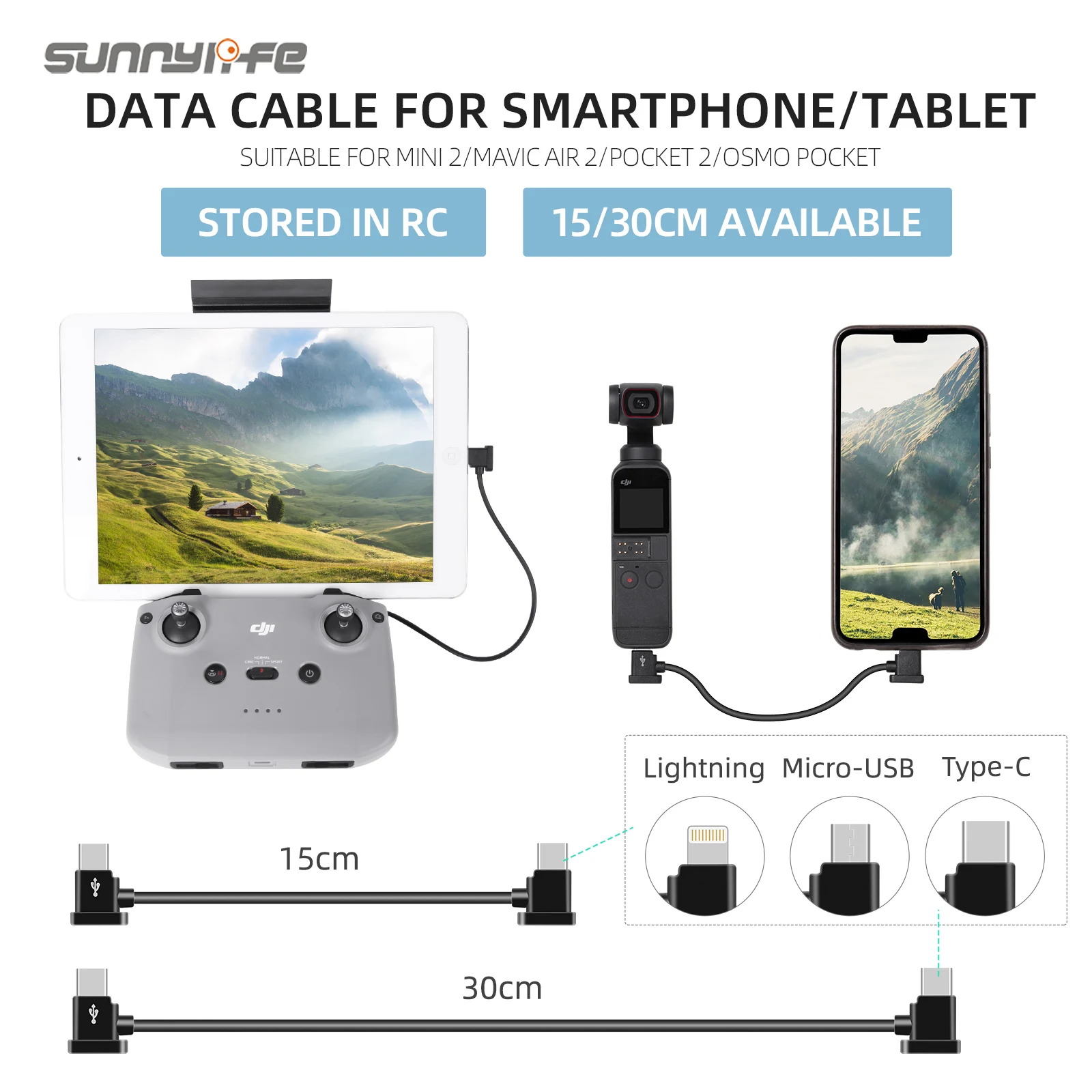 1 Pz Type-C A Lightning/Type-C/Micro-Usb Cavo Dati 15/30Cm Tablet Smartphone Per Occhiali Fpv V2/Mini 2/Pocket 2/Mavic Air 2
