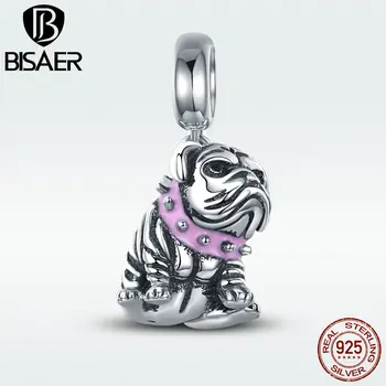 

BISAER Hot Sale Authentic 925 Sterling Silver Doggy Dog Charm English Bulldog Charm Beads fit Girl Charm Bracelet Jewelry GXC552