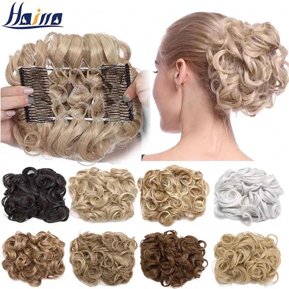 Horquilla de pelo sintético para mujer, moño grande, dos peines de plástico, 1 Uds.