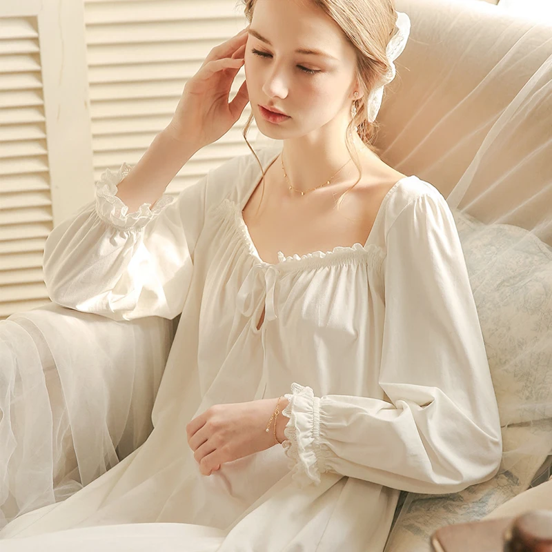 

Sexy court long sleeve loose lovely princess nightdress long loose comfortable home clothes women's cotton pajamas