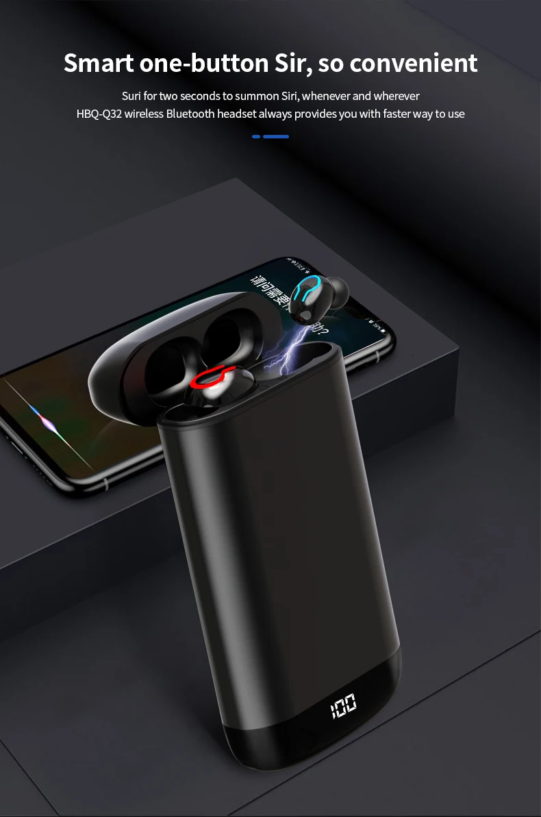 Беспроводные V5.0 Bluetooth наушники HD стерео Водонепроницаемая гарнитура спортивный двойной микрофон и 6000 мАч аккумулятор Зарядка Внешний аккумулятор наушники