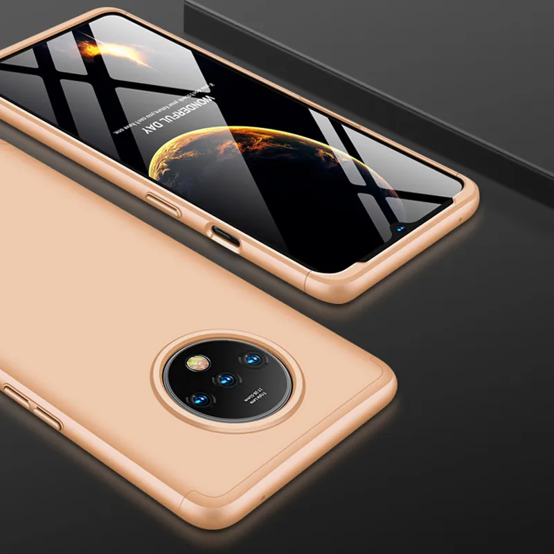 Gold Oneplus 7T 360 чехол One Plus 7T цветной 360 Защитный чехол на весь корпус матовый Жесткий чехол для телефона для Oneplus 7 Pro со стеклянной пленкой - Цвет: Gold