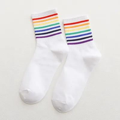 Носки мужские осенние и зимние новые хлопковые 200 иглы полосатые радужные женские носки для отдыха носки для влюбленных - Цвет: W018
