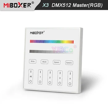

Miboxer X3 DMX512 Master RGB Touch Panel Controller AC100~240V 4-Zone DMX512 + 2.4G Wireless Tempered Glass Wall Switch Remote