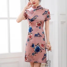 Новинка, женское платье чонсам,, летнее, стиль, Ретро стиль, с принтом, модифицированная версия, короткое платье, 19262