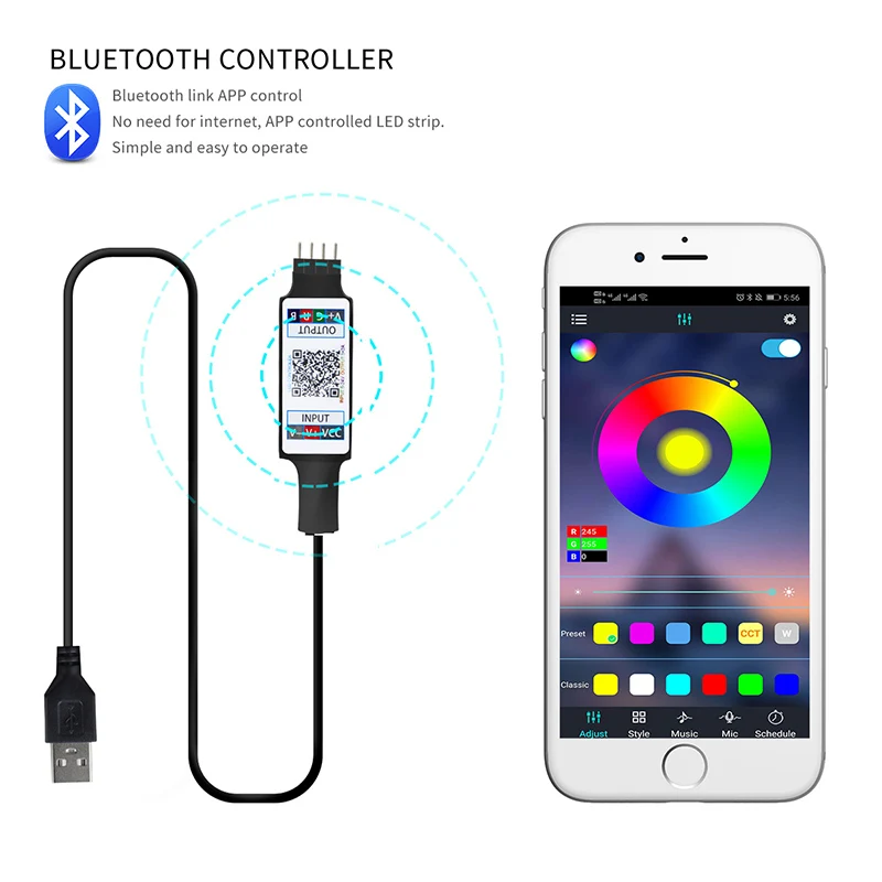 Bluetooth RGB Led Strip USB TV 5050 Ribbon Diode Led Strip Rgb Car USB 5V 1M 2M 3M 4M 5M TV BACKLIGHT STRIP Mini Control