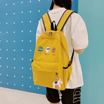 

Cute Cartoon Backpack Girl Schoolbag for Teenage Women Canvas Animal Shape School Backpack Teenage Girls Bagpack With pendant