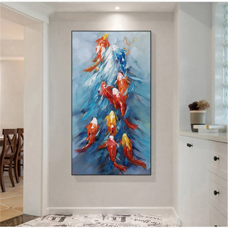 Высокое качество ручная роспись пейзаж картина маслом девять кои рыба картина на стену холст Золотая рыбка картина для украшения дома