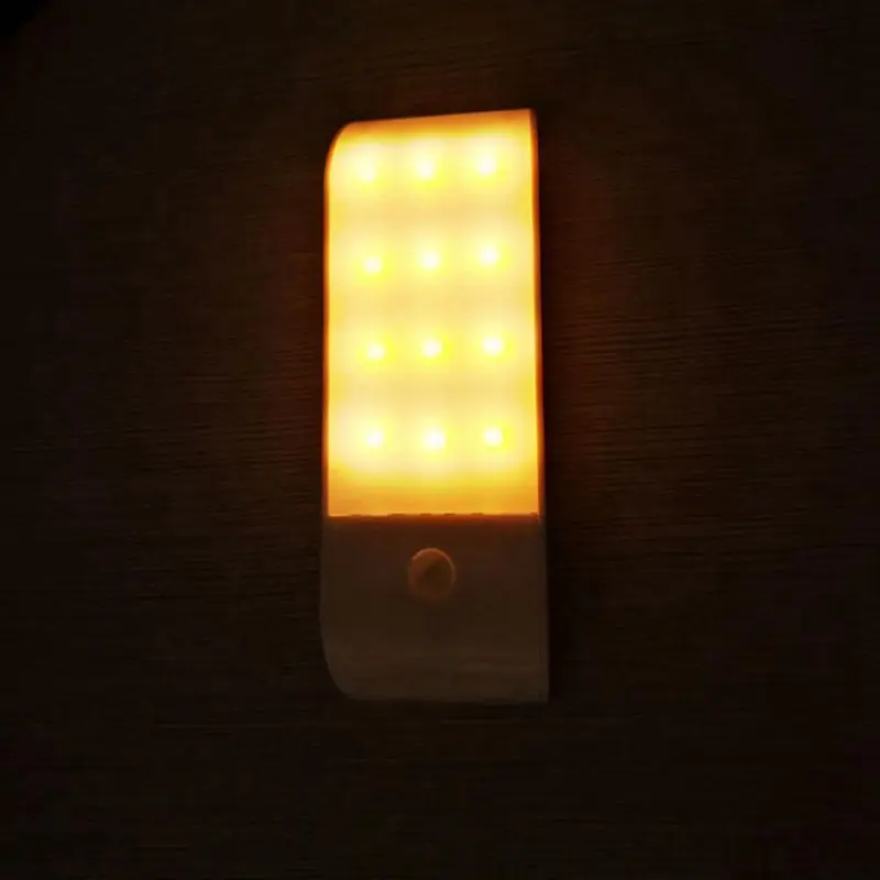 12LED USB Перезаряжаемый индукционный датчик движения ночник для шкафа лампа 3 светильник ing режимы желтый светильник