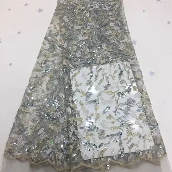 

Nigerian Lace Fabrics 5yard Multi Color Sequins lace fabric net lace fabric Sequins, green lace fabric for haute couture dress F
