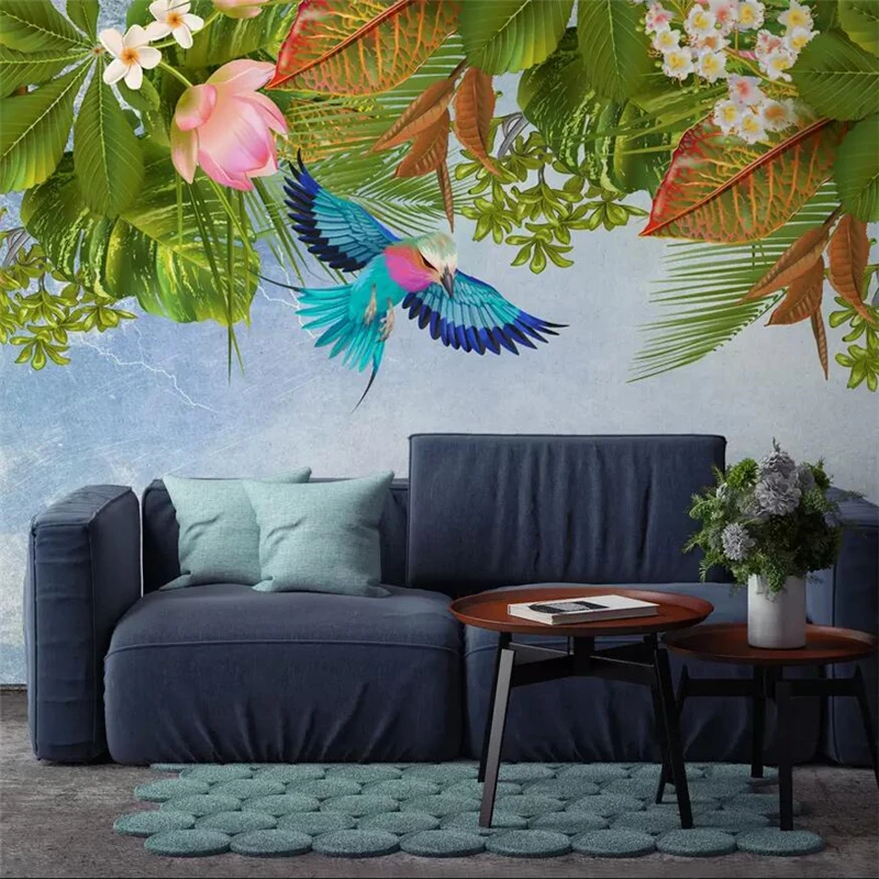 Beibehang-Nordic-style-tropical-plant-flower-background-wall-paper-mural-custom-large-mural-green-wallpaper-papel