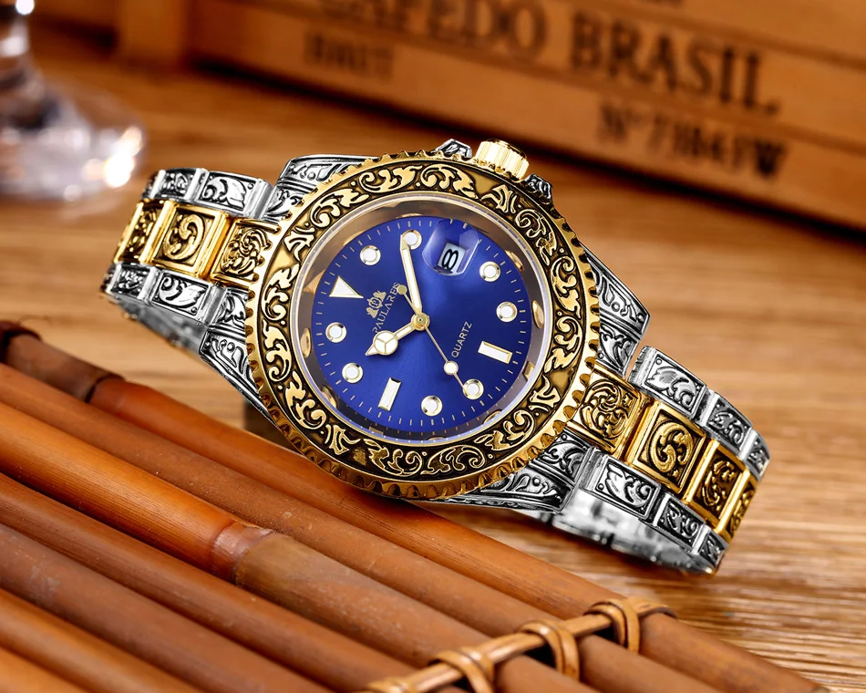 Quarzo classico da uomo, antico, vintage, luminoso, in oro rosa, oro giallo, argento, 2 toni, rosso verde, blu sfumato_voghion.com