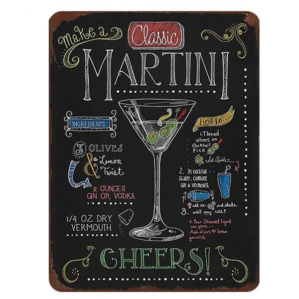 Классный стильный металлический жестяной плакат Martini декор для бара паба дома