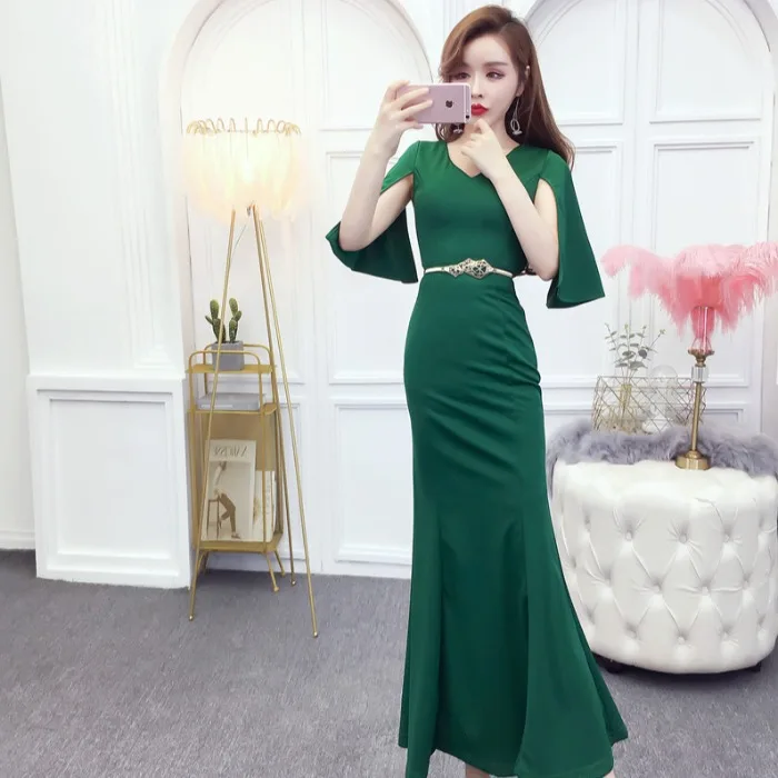 

2019 Early Autumn Elegant Debutante New Style Slim Fit Slimming Sexy Sheath Fishtail Open Sleeve Shawl Long Skirts Dress Women's