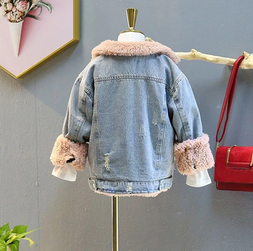 ARLONEET baby girls Boys Hooded Faux Fur Fleece Thick Denim coats Kids winter warm Plush velvet Hoodies Jacket Outerwear CN01