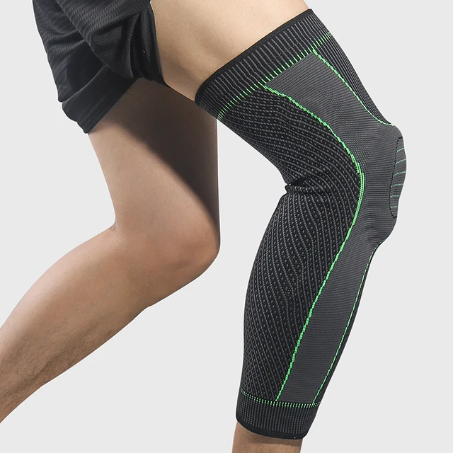 COYOCO Bandage Lengthen Sport Knee Protect Leg Support Leggings 1 Pcs Long  Green Stripe KneePads Warm Guard Sleeve