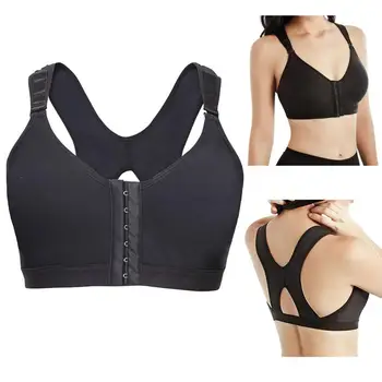 

Womens Front Closure Sport Bra Adjustable Wide Strap Racerback Support Bralette Crop Top Wirefree Posture Corrector Brassiere