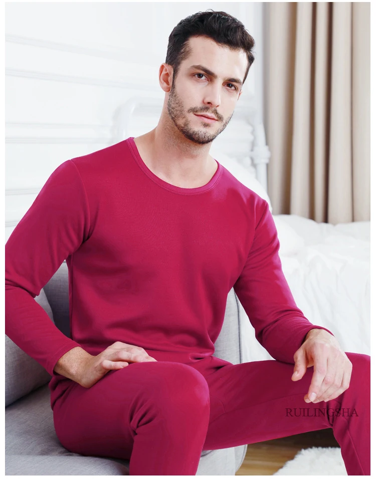 silk long underwear Men Thermal Underwear Thickened with Velvet Women Long Johns Suits Young Couple Warm Middle-aged and Elderly Suits men's thermal pants