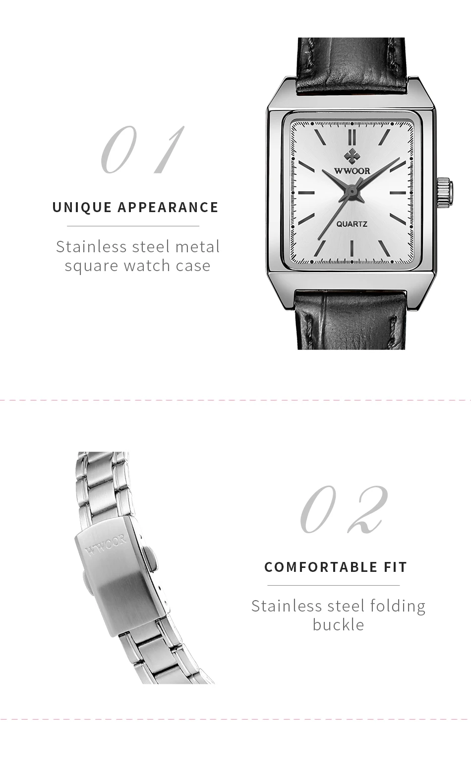 WWOOR Casual Square Women Watches Ultra Thin Small Female Quartz Watch Full Stainless Steel Ladies Wrist Waches Relogio Feminino