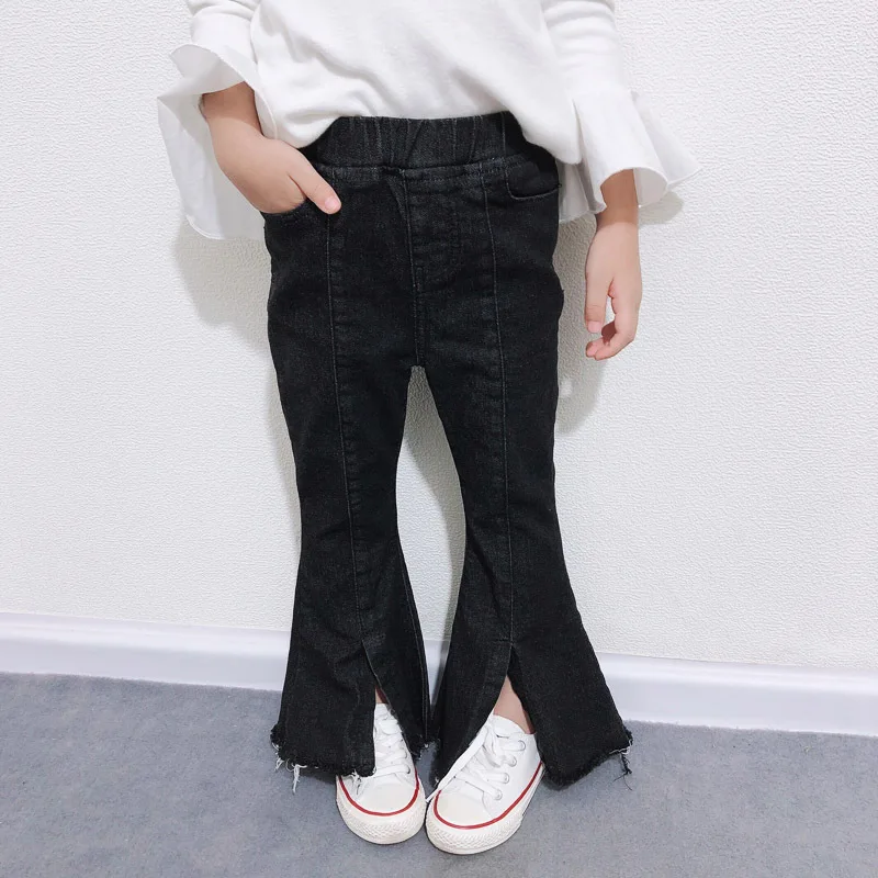 Kids Bell Bottom Pants Black Elastic 