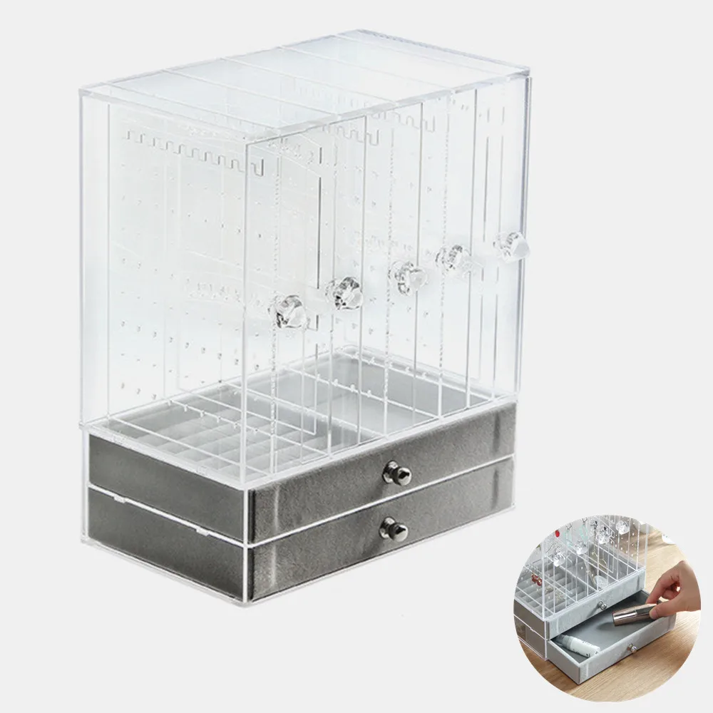 

Ring Necklace Display Stand Acrylic Box Home Desktop Storage Drawer Makeup Jewelry Finishing Box Organizers
