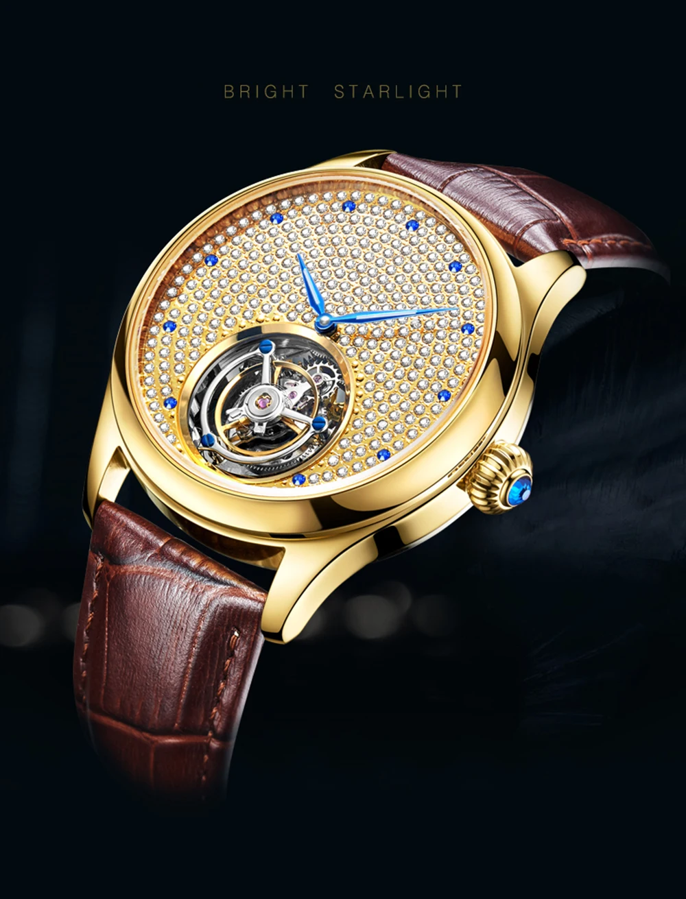 ORKINA Brand Luxury High-End Automatic Mechanical Watches Tourbillon Hollow Precious Stones Inlaid Mechanical Men's Watches