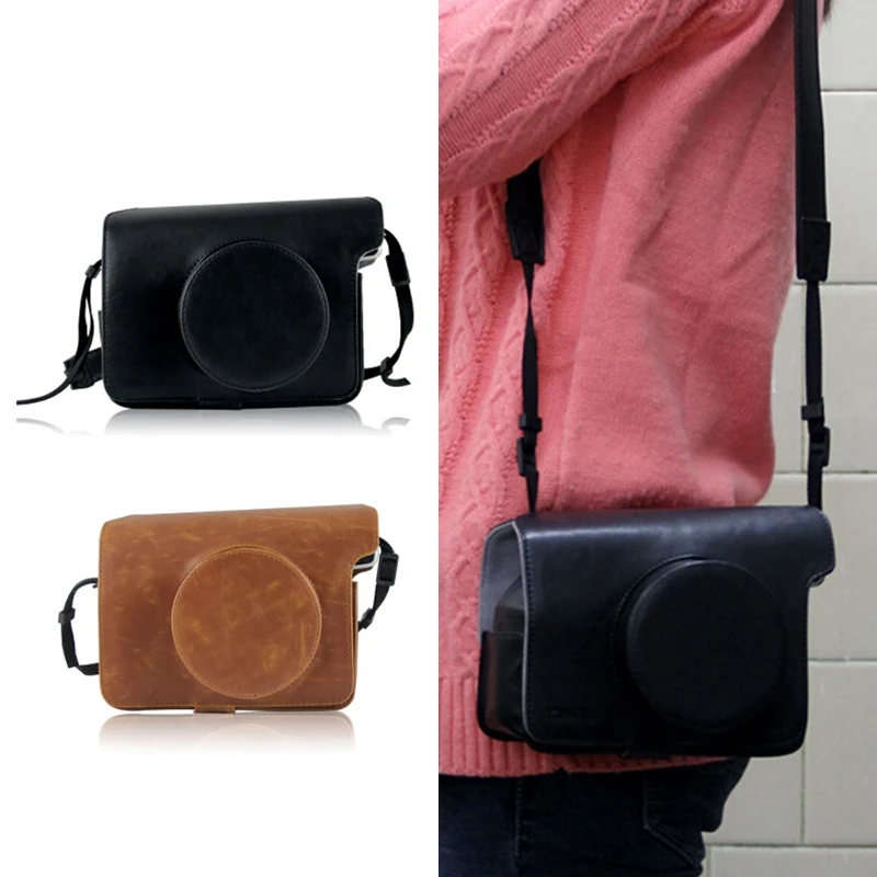 Чехол-сумка из искусственной кожи, защитный чехол/плечевой ремень черного или коричневого цвета для камеры моментальной печати Fujifilm Instax Wide 300