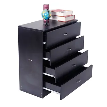

Fashion High Quality MDF Wood Simple 4-Drawer Dresser For Indoor Black Home Office Storage