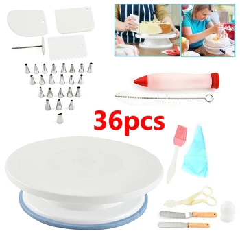 

36PCS Cake Decorating Turntable Tools Mould Stainless Spatula Baking Nozzle