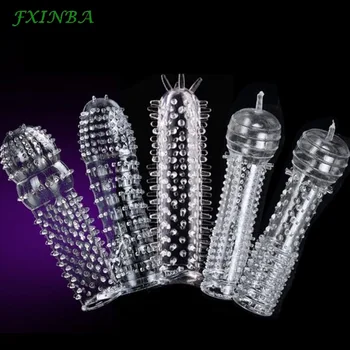 FXINBA New Penis Sleeve Extender Reusable Spike Condom Male Dick Enlargement Massager Cock Ring Cover Adult Sex Toys For Men 2