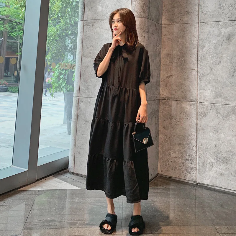 

2019 Summer Wear New Style Loose And Plus-sized Fashion Chiffon Dress Women's French Non-mainstream Elegant Black Dress