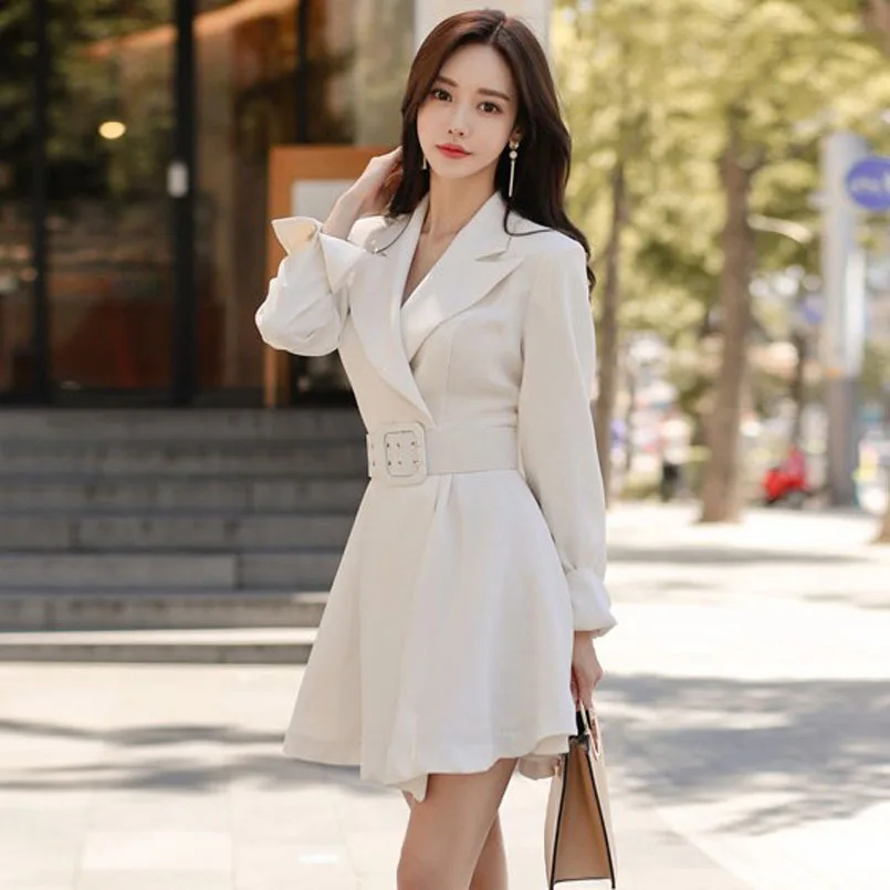 

WOMEN'S Dress 2019 Autumn New Products Ol Career Elegant Suit Collar Big Hemline Type Coat-Dress Women's