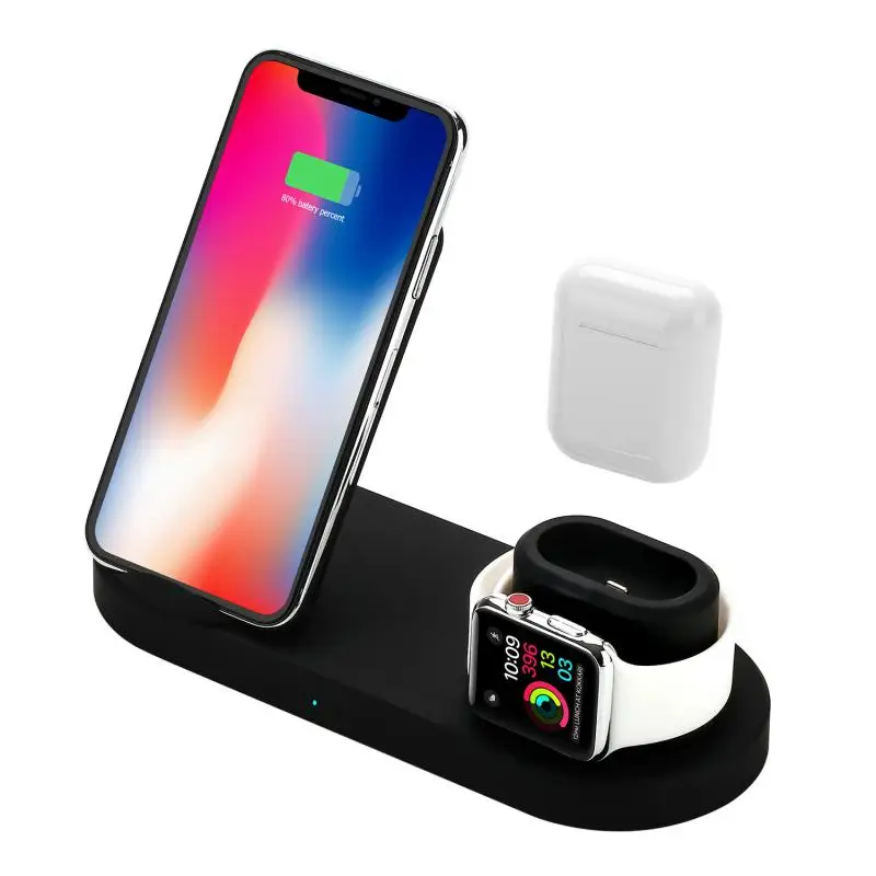 Беспроводной Зарядное устройство подставка для iPhone AirPods Apple Watch, док-станция для зарядки Зарядное устройство для наручных часов Apple Watch Series 4/3/2/1 для iPhone 11