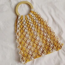 Новинка, женская сумка-тоут в стиле бохо из плетеной сетки, сумка для покупок, Льняная сумка с плетеной веревкой, Сумка с круглой ручкой, летние пляжные сумки