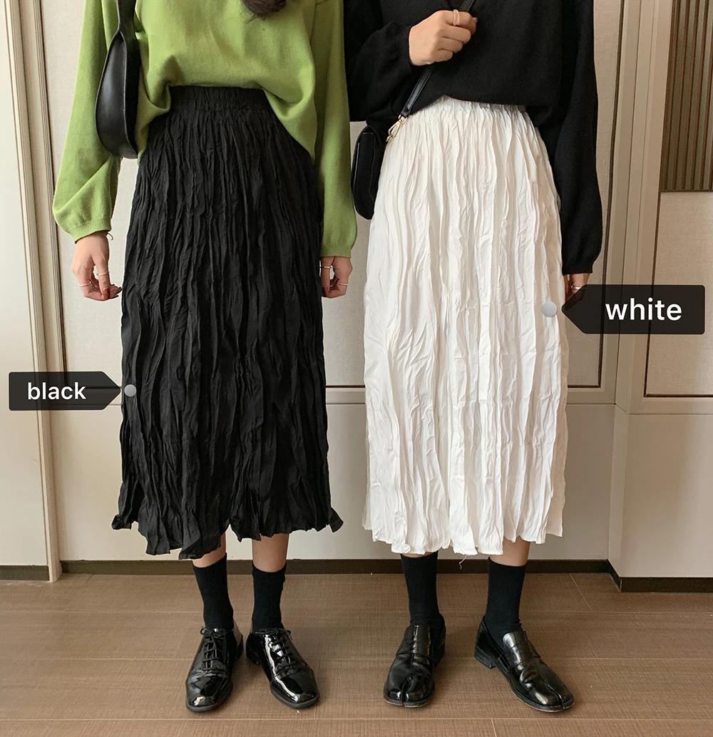 Длинная юбка Harajuku размера плюс Корейская белая черная Женская с высокой талией