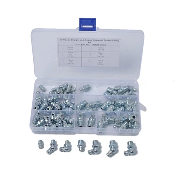 

80Pcs/Set Hydraulic Grease Fitting Assortment Steel Construction Kit Metric Size 1/8 Inch-28 Steel Straight and Angled Assorted