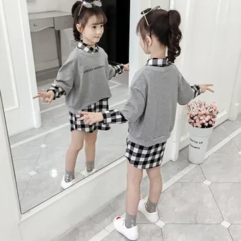 

5-10 years old children's clothing new children's spring fashion Korean fashion striped plaid sweater girl coat two-piece vest
